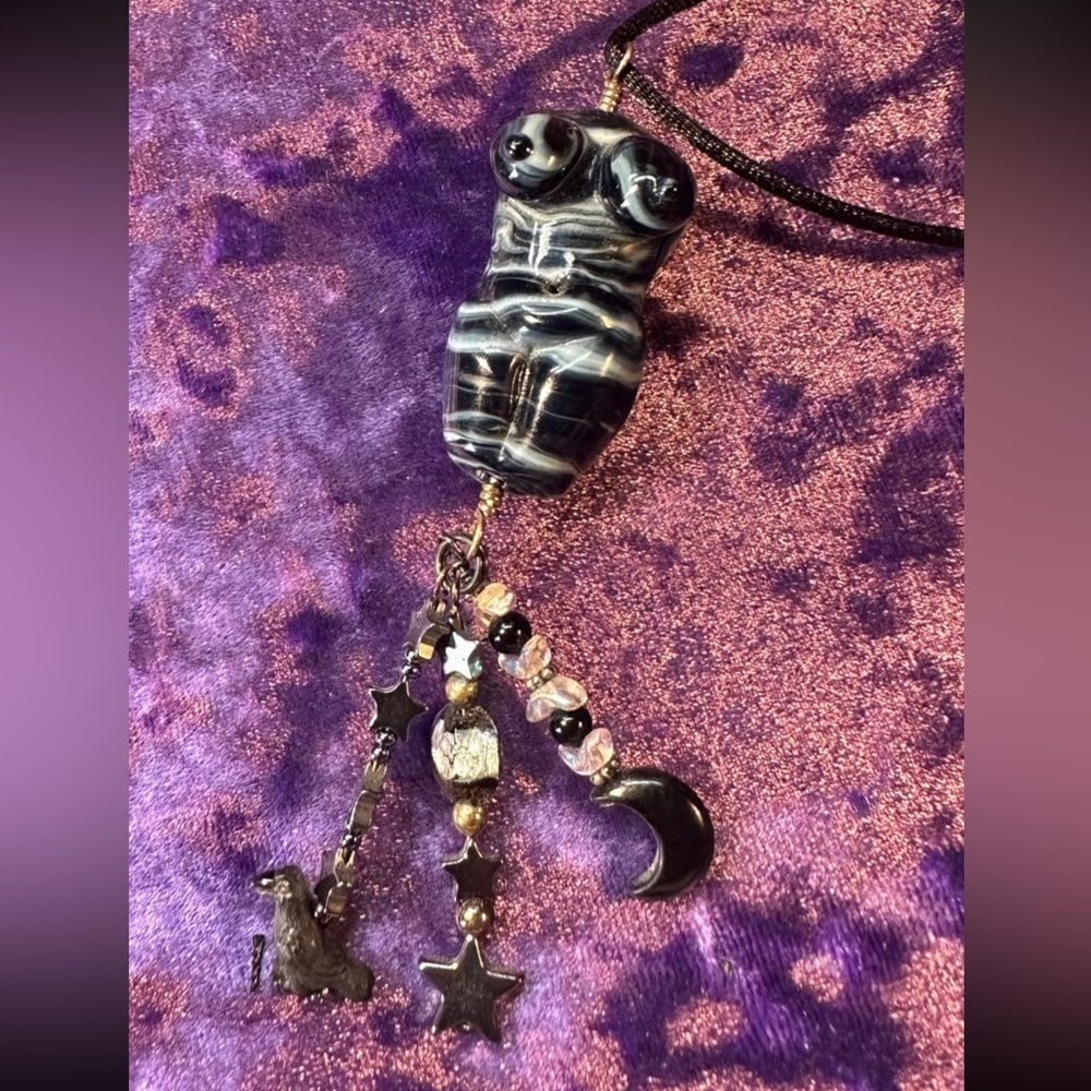 Goddess Figural Woman Feminine Charm Handblown Glass Celestial Necklace